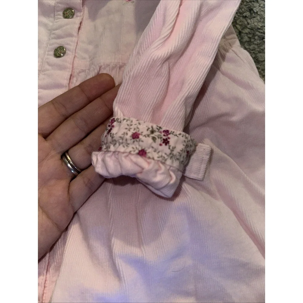 Old Navy Toddler Pink Corduroy Smock Dress Size 4T Girls Button Floral DARLING